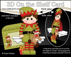 3D Christmas On the Shelf Card Kit - Cute Christmas Elf has a Cuddly Rudy