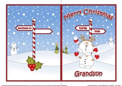 5 x 7 Quick Cut and Fold Card - Merry Christmas GRANDSON with Snowball Sam