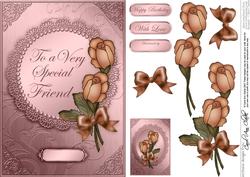 A5 Roses and Metallic Lace Quick Card with 3D Decoupage