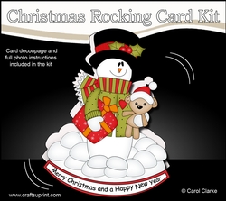 3D Shaped Rocking Christmas Card Mini Kit  - Snowman Rio has an Xmas Present & Teddy
