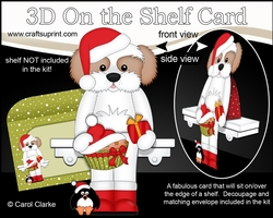 3D Christmas On the Shelf Card Kit - Cute Christmas Cavachon Dog BoBo has a Festive Cupcake