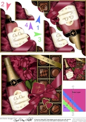 Wife Anniversary Champers Chocs & Roses Scalloped Corner Stacker
