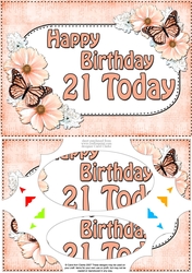 A5 Happy Birthday 21 TODAY Butterflies & Flowers Scallop Corners and Pyramage