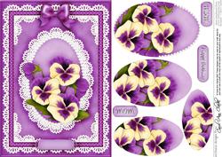 A5 Pansy, Lace and Pearls Quick Card with Pyramage