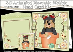 3D Animated Moveable Wobble Head Card Kit - Flower Pot Friends Little Yorkie Dog Poppy
