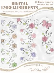 'organza Butterfly and Flower Corner' Digital Embellishments