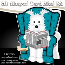 3D Shaped Card  Kit - Little Westie Dog Jock reads the Barking Newspaper