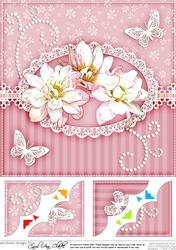 8 x 8 A Touch of Elegance Flowers Pearls and Lace Scalloped Corner Topper 