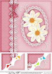 8 x 8 A Touch of Elegance Dahlias Pearls and Lace Scalloped Corner Topper
