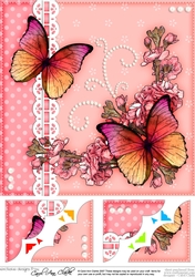 8 x 8 A Touch of Elegance Butterflies, Flowers, Pearls and Lace Scalloped Corner Topper 