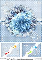 8 x 8 A Touch of Elegance Blue Bouquet, Pearls and Lace Scalloped Corner Topper