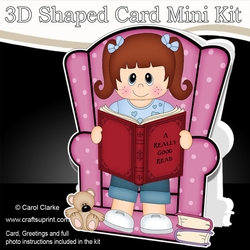 3D Shaped Card  Kit - Cute Little Girl reads a Good Book
