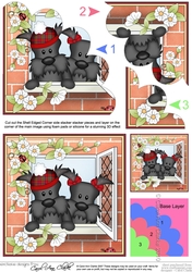 Shell Edged Corner Side Stacker - Through the Window - Cute Little Scottie Dogs
