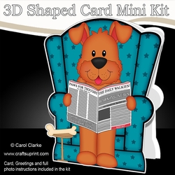 3D Shaped Card Kit - Little Dog Rusty reads the Barking Newspaper
