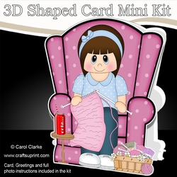 3D Shaped Card  Kit - Young Lady is Knitting