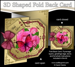 3D Shaped No-Hole Fold Back Pretty Floral Card with Pyramage Mini Kit - Butterfly & Roses
