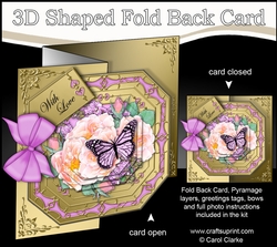 3D Shaped No-Hole Fold Back Pretty Floral Card with Pyramage Mini Kit - Butterfly & Flowers