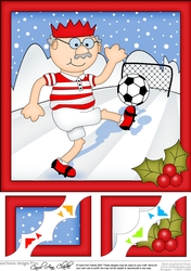8 x 8 Christmas Old Man Bert plays football Scalloped corner Topper