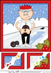 8 x 8 Christmas Old Man Bert plays bowls Scalloped corner Topper