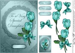 A5 Roses and Metallic Lace Quick Card with 3D Decoupage