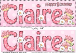 Large DL Happy Birthday CLAIRE 3D decoupage