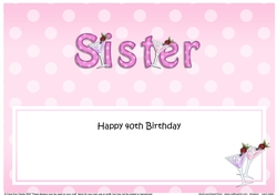Large DL Happy 40th Birthday SISTER insert