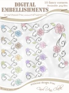 'organza and Pearl Flower Corner' Digital Embellishments