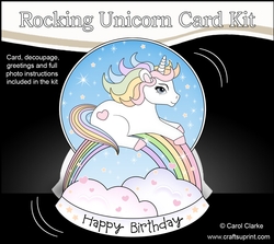 3D Shaped Rocking Card Mini Kit - Cute Little Unicorn Rainbow