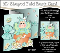 3D Shaped No-Hole Fold Back Card Kit - Flowerpot Friends - Cute Little Butterfly Dizzy
