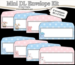 8 Mini Dl (80 x 215mm) Cute Animal Envelope Kit