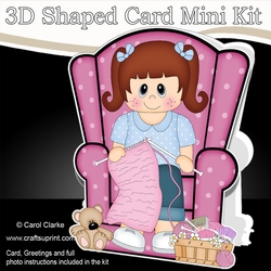 3D Shaped Card Kit - Cute Girl is Knitting