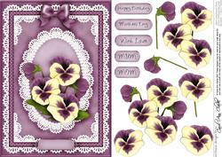 A5 Pansy, Lace and Pearls Quick Card with 3D Decoupage
