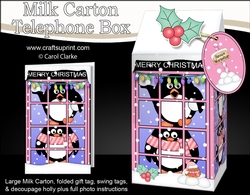 3D Christmas Phone Box Milk Carton Treat Box - Pip Penguin