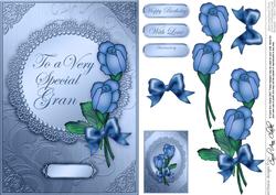 A5 Roses and Metallic Lace Quick Card with 3D Decoupage