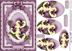 A5 Pansy, Lace and Pearls Quick Card with Pyramage