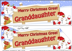 Large DL Merry Christmas GREAT GRANDDAUGHTER with Snowball Sam 3D decoupage