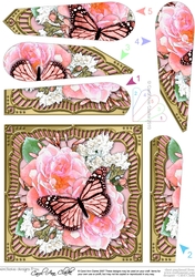 Flowers & Butterfly in a Gold Frame Fan Pyramage Topper
