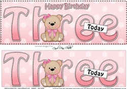 Large DL Happy Birthday THREE TODAY 3D decoupage