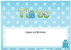 Large DL Happy Birthday THREE TODAY insert
