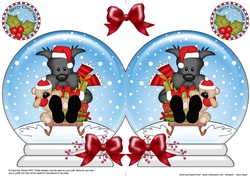 Christmas Snow Globe Shaped Card - Little Scottie Dog is Sledging