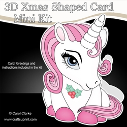 3D Shaped Christmas Card Kit - Cute Unicorn Sparkle