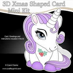 3D Shaped Christmas Card Kit - Cute Unicorn Magic