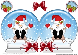 Christmas Snow Globe Shaped Card - Cute Little Snowball Sam is Sledging