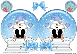 Christmas Snow Globe Shaped Card - Cute Little Snowball Sam is Sledging