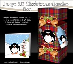 3D Large Christmas Cracker Box -  Tartan Pip Penguin