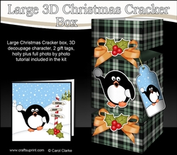 3D Large Christmas Cracker Box - Tartan Pip Penguin