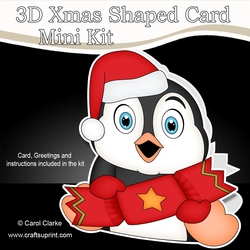 3D Shaped Christmas Card Kit - Pip Penguin has an Xmas Cracker
