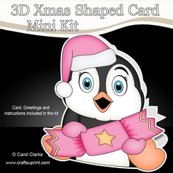 3D Shaped Christmas Card Kit - Pip Penguin has an Xmas Cracker
