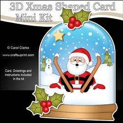 3D Shaped Christmas Snow Globe Card Kit - Oops Santa is Skiing!