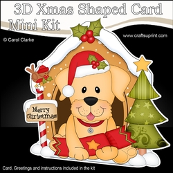 3D Shaped Christmas Kennel Card Kit - Little Golden Labrador Dog